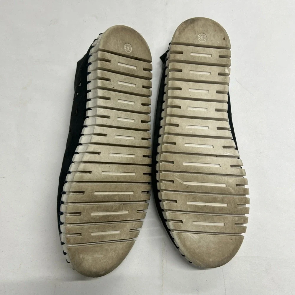 Eric Michael Leather Slip On Comfort Shoes EU 38 7.5 Black Laser Cut Made Italy